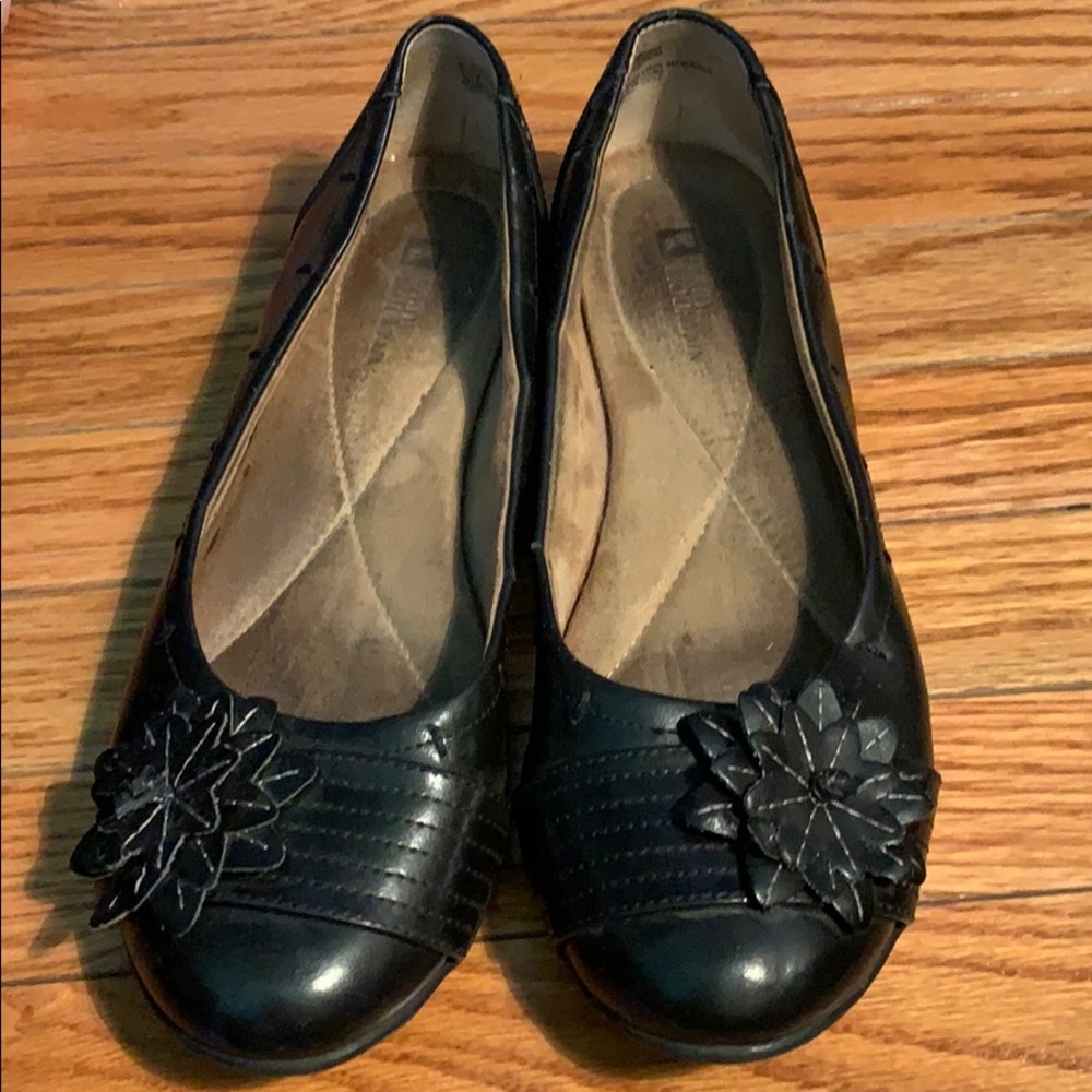 Black flats with flowers